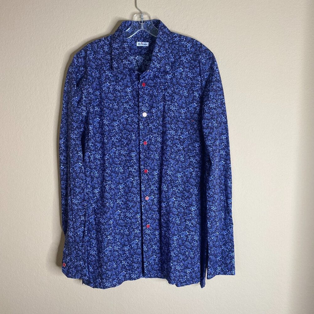 NEW kiton dark blue w/ blue floral cotton dress shirt